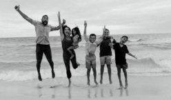 Jeff and Mandy Rose with Family on beach for vacation