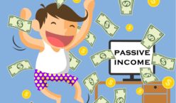 vector graphic of man celebrating making a lot of money through passive income