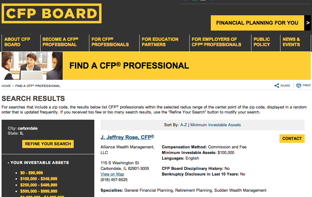 cfp designation with a $10,000 investment