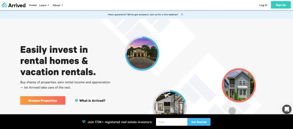 arrived homes landing page