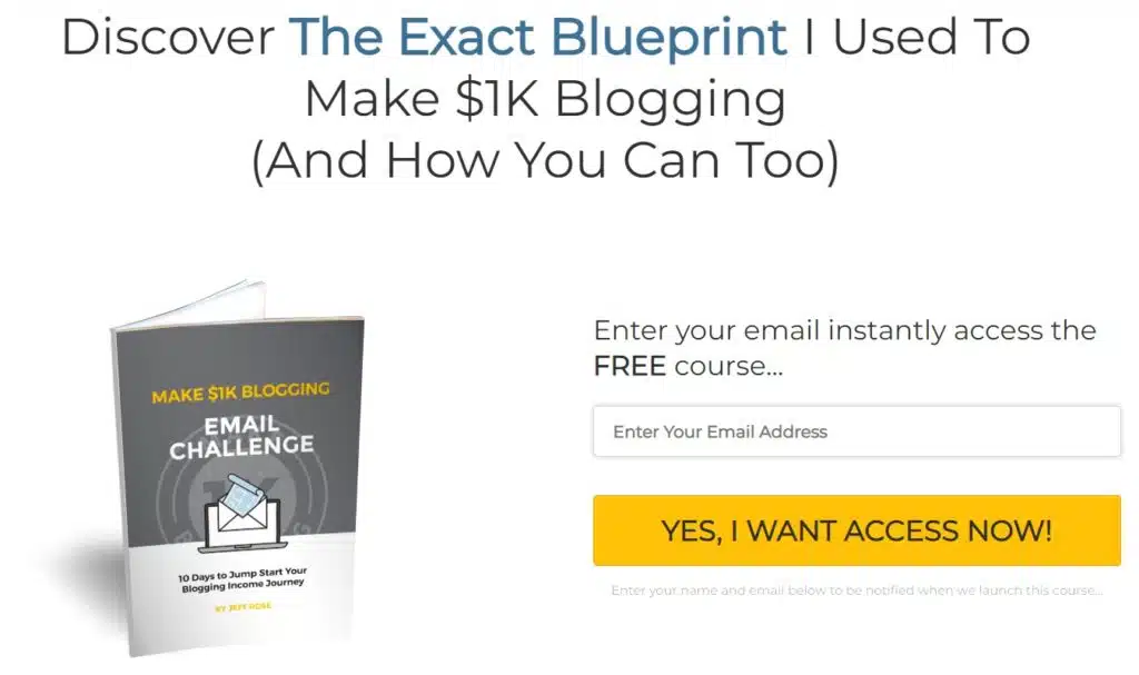 screenshot of Make $1K blogging course