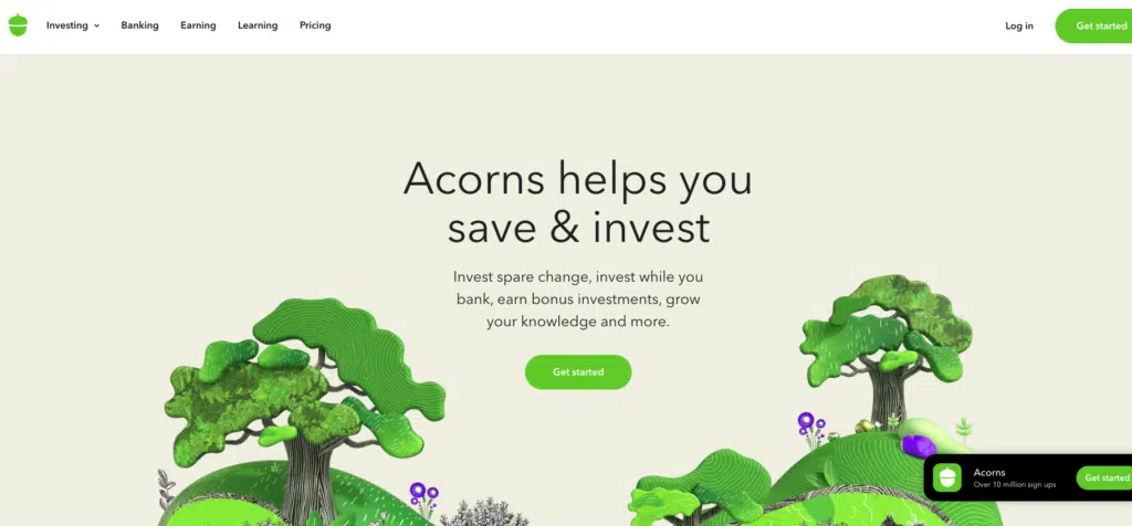 Screenshot of Acorns Homepage