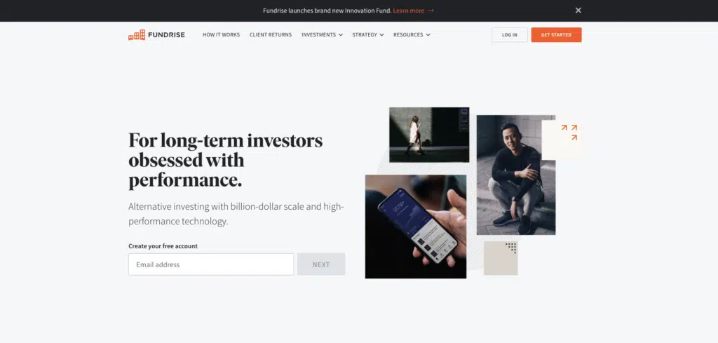 Screenshot of Fundrise Homepage